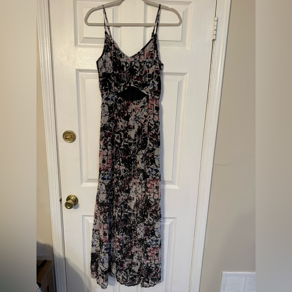 Topshop Black and Pink Patterned Maxi Dress